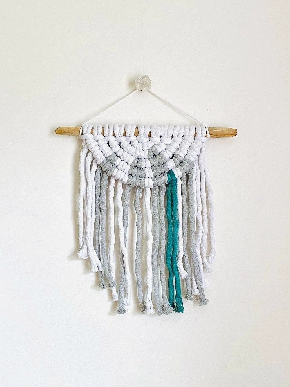Chunky Rainbow Macrame Wall Hanging in White & Green  New